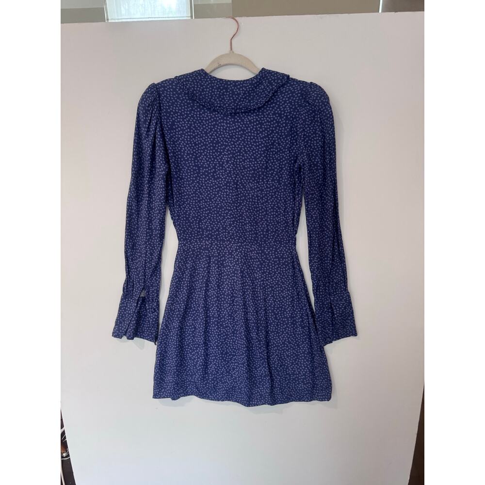 Reformation Martha Mini Dress Blue Hyacinth Ditsy Floral Long Sleeve V-Neck 2 - Picture 8 of 12